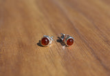 Amber and Sterling Silver Stud Earrings