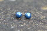7-8 mm AAA Blue Fresh Water Pearl Stud Earrings on Sterling Silver