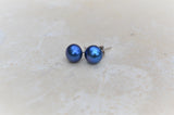 7-8 mm AAA Blue Fresh Water Pearl Stud Earrings on Sterling Silver