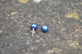 7-8 mm AAA Blue Fresh Water Pearl Stud Earrings on Sterling Silver