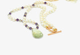 Green and Purple Amethyst with Freshwater Pearls Necklace & Rose Gold Sterling Silver
