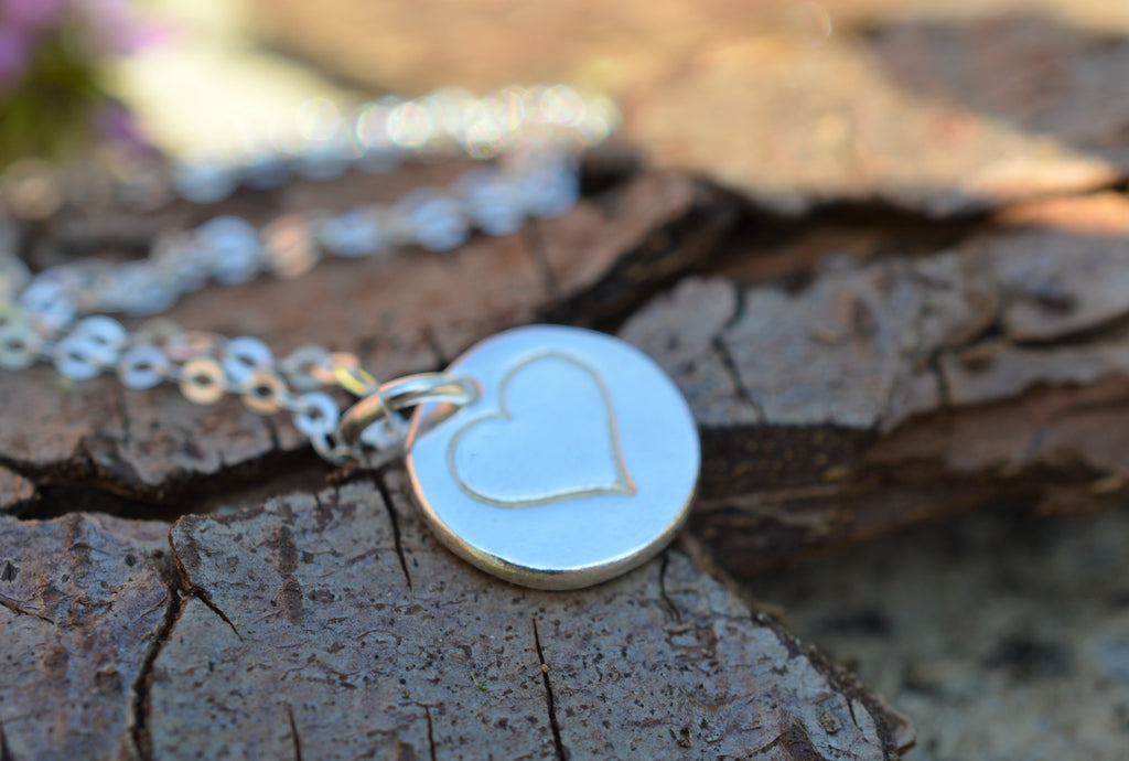Blue Dragonfly Creations handmade fine silver heart pendant necklace on a 925 sterling silver chain.