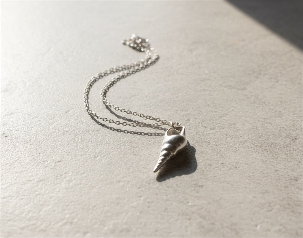 Blue Dragonfly Creations fine 999 silver seashell pendant necklace with a polished finish on a sterling silver chain