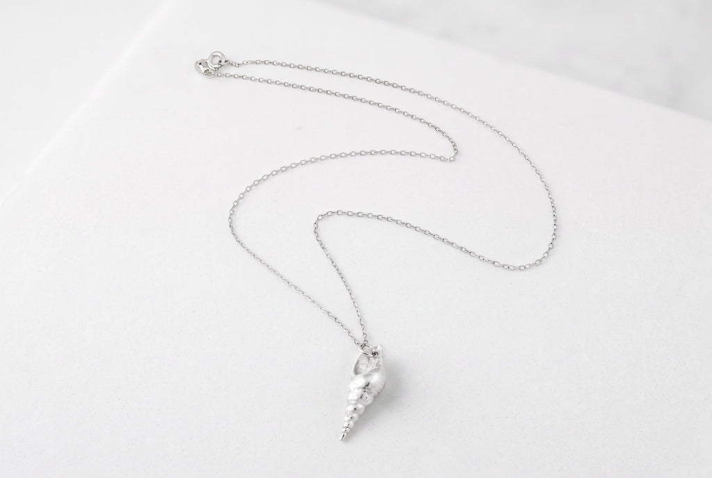 Blue Dragonfly Creations fine 999 silver seashell pendant necklace on a delicate sterling silver chain