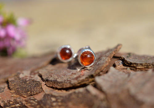Amber and Sterling Silver Stud Earrings