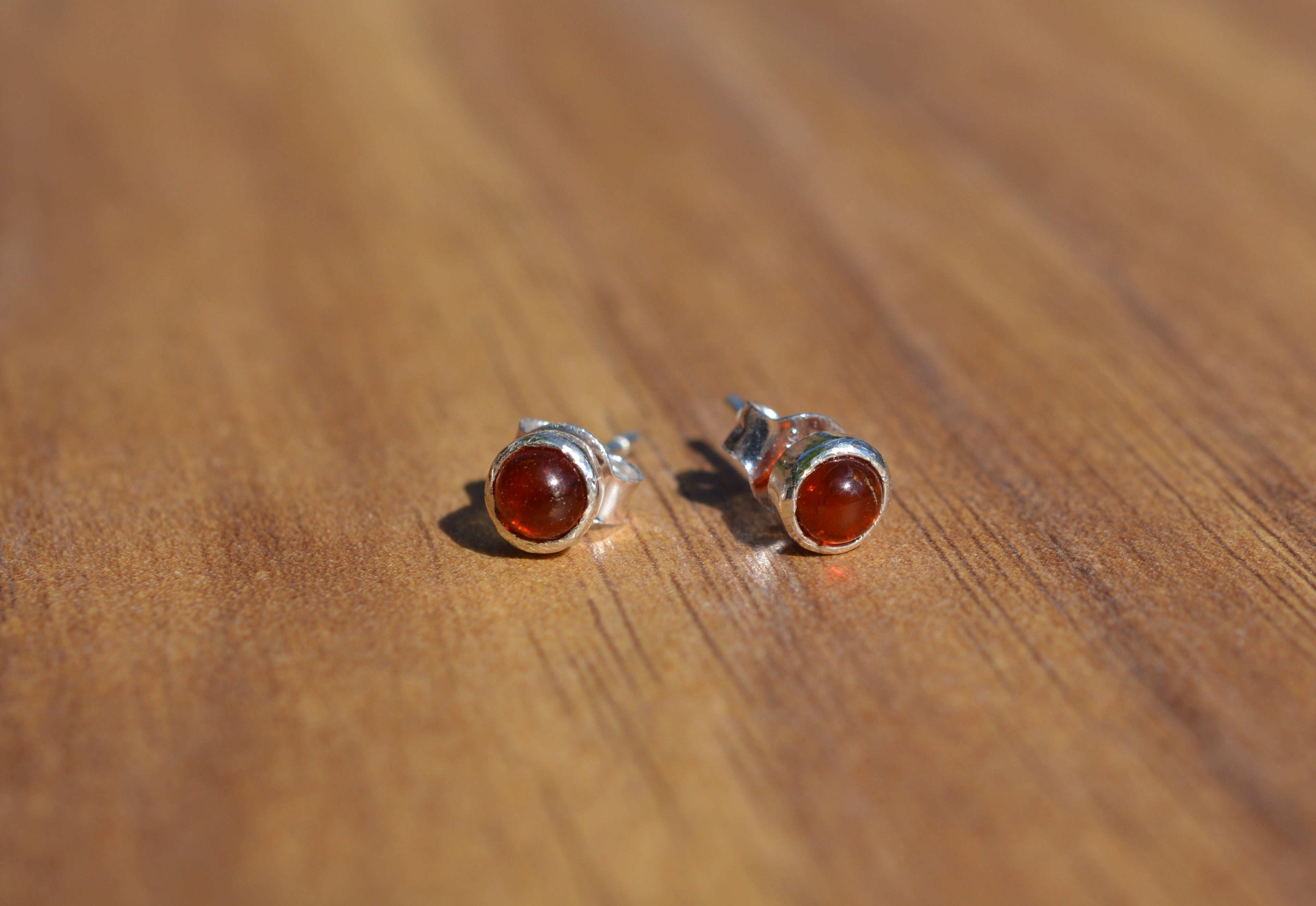 Amber and Sterling Silver Stud Earrings