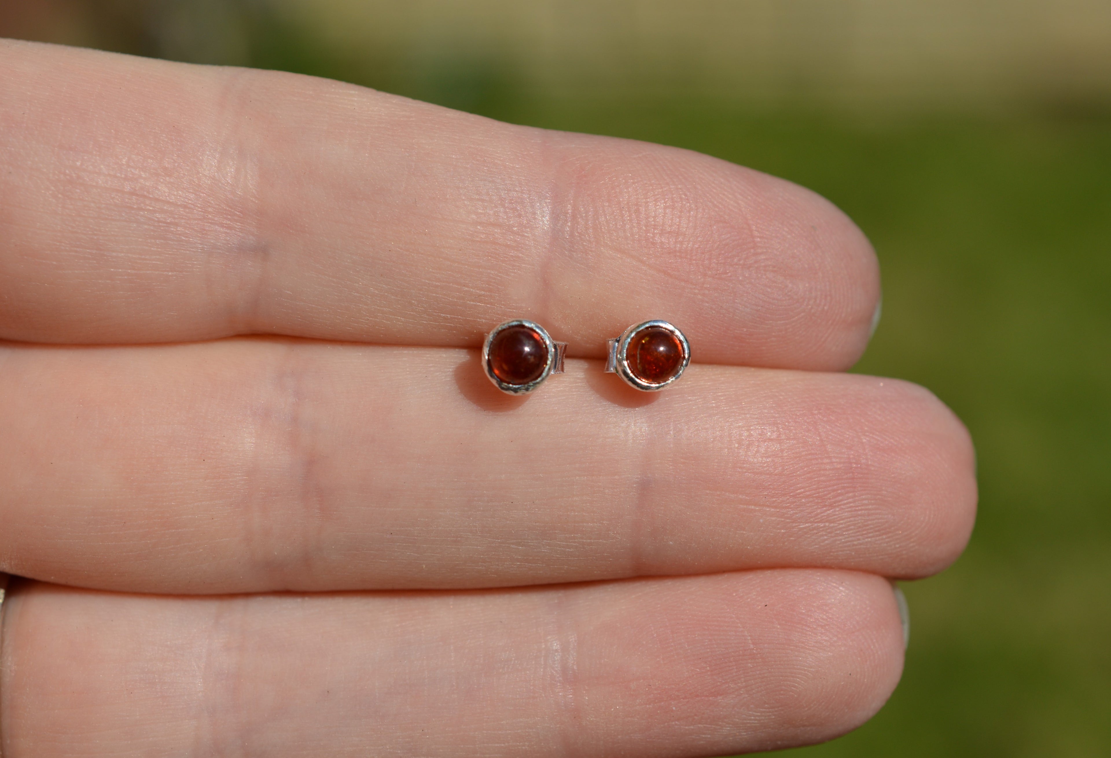 Amber and Sterling Silver Stud Earrings