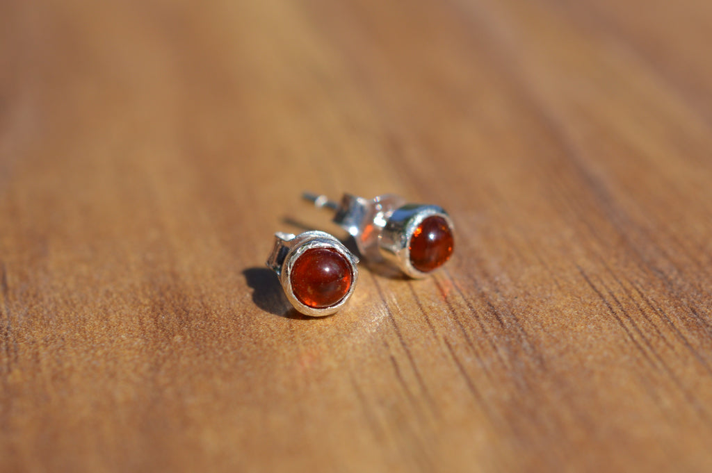 Amber and Sterling Silver Stud Earrings