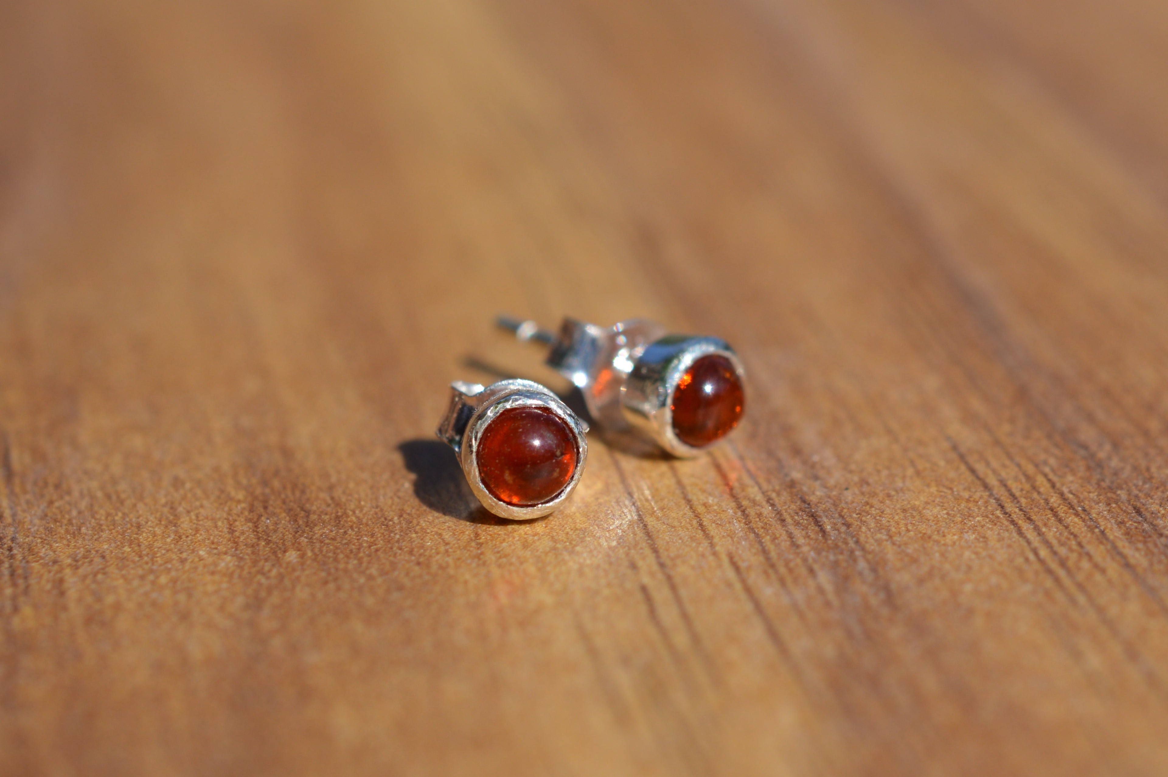 Amber and Sterling Silver Stud Earrings