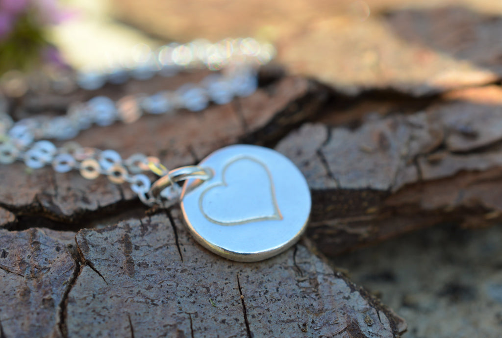 Heart Pendant Necklace made from Fine Silver & 925 Silver Chain