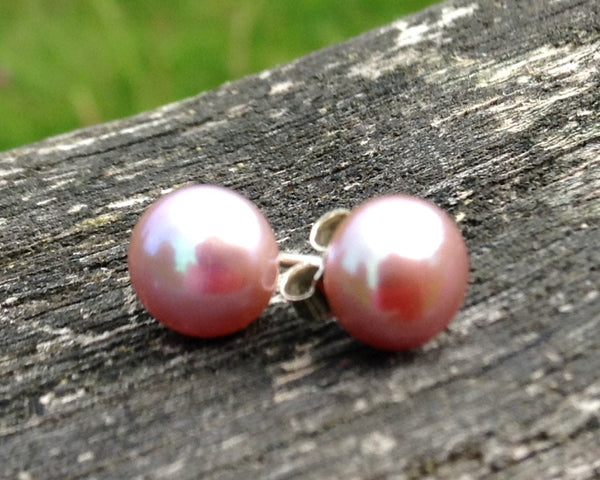Freshwater Pearl Stud Earrings on Sterling Silver, Natural Pearls