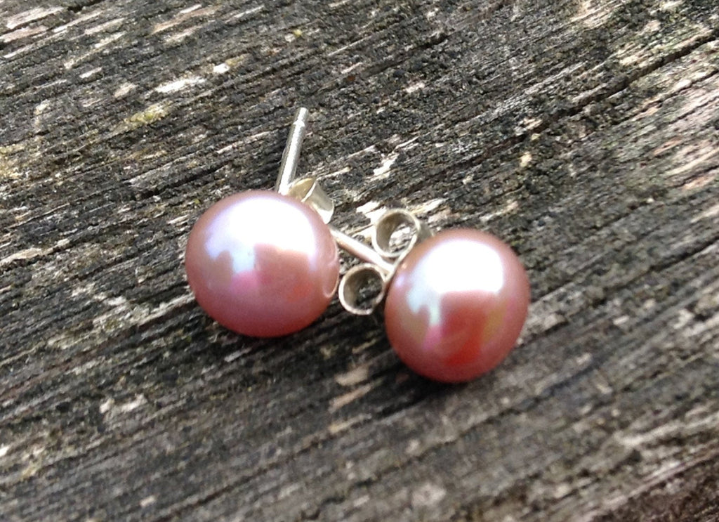Freshwater Pearl Stud Earrings on Sterling Silver, Natural Pearls