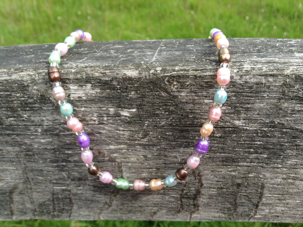 Multicolor Freshwater Pearl Necklace on Sterling Silver Clasp