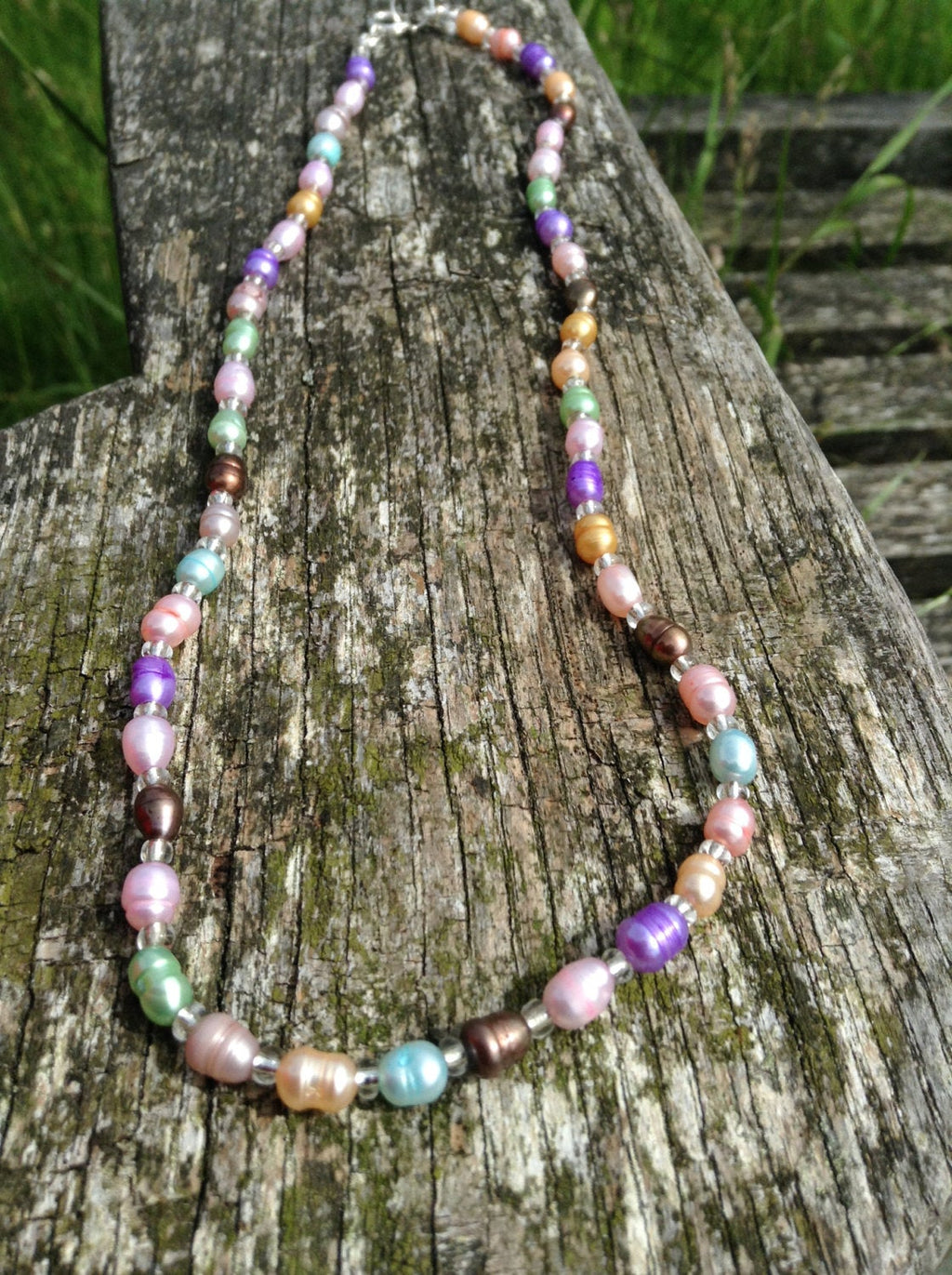 Multicolor Freshwater Pearl Necklace on Sterling Silver Clasp