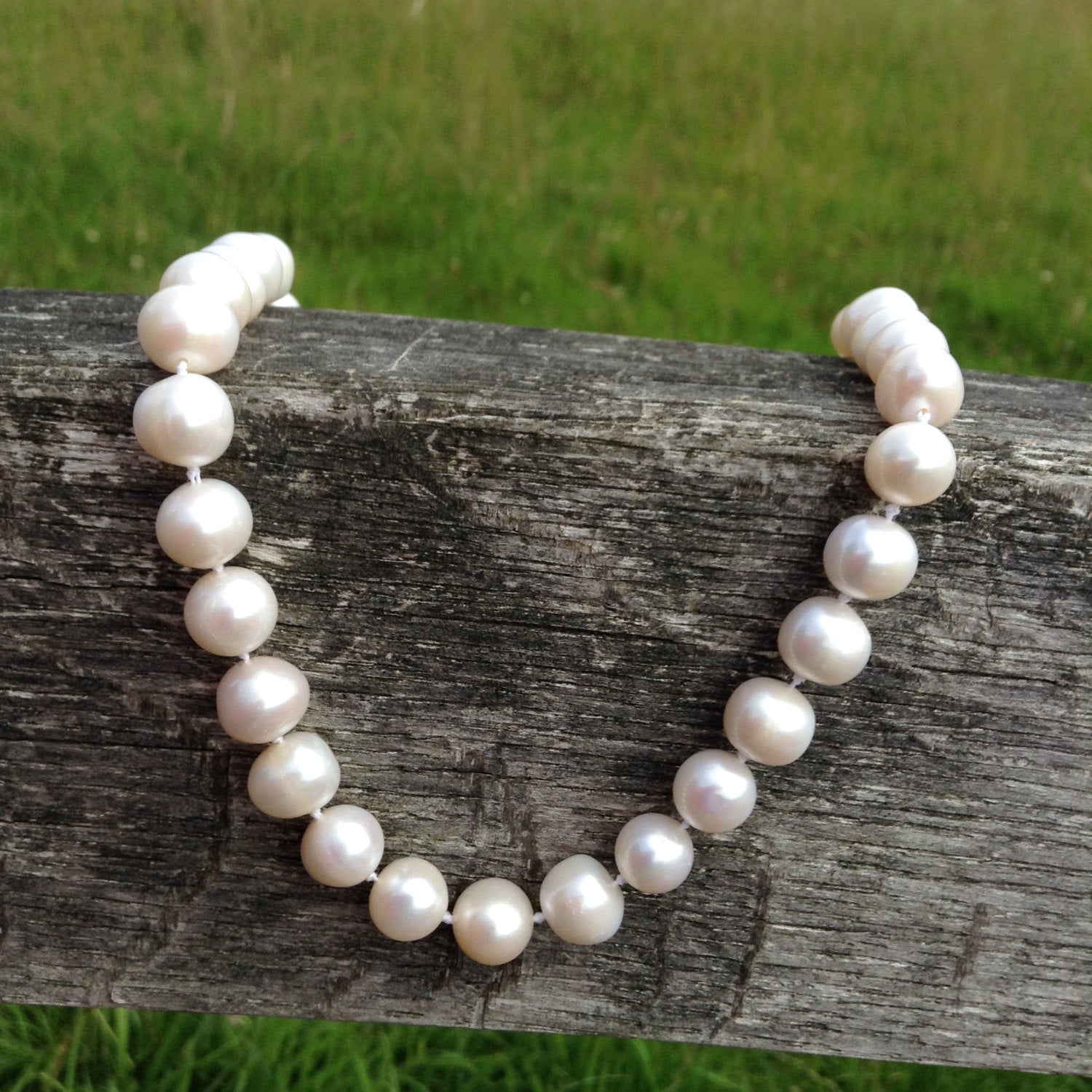 Large White Freshwater Pearls Necklace, Hand Knotted
