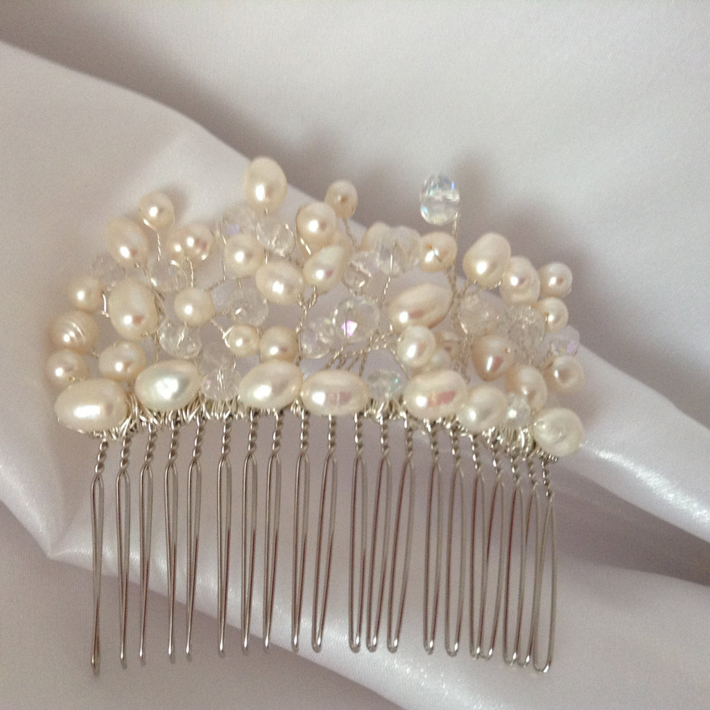 Freshwater Pearl and Crystals hair comb