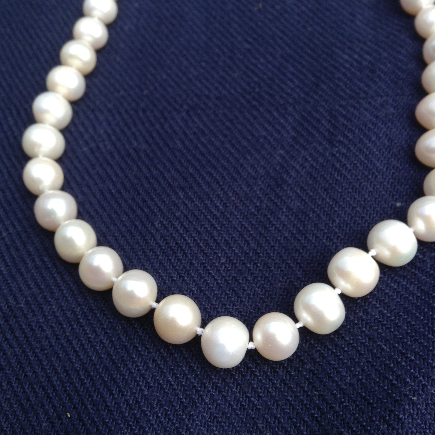 Large White Freshwater Pearls Necklace, Hand Knotted