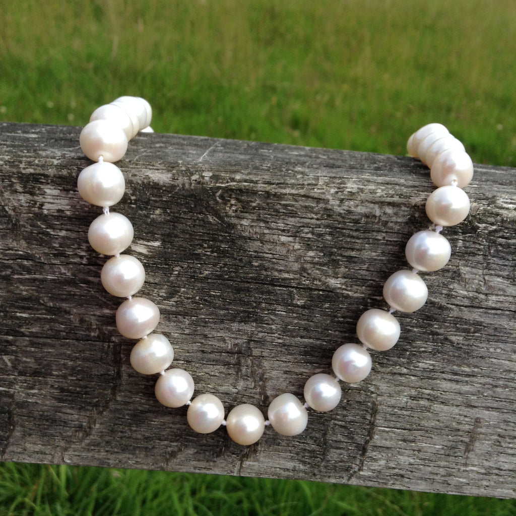 Large White Freshwater Pearls Necklace, Hand Knotted