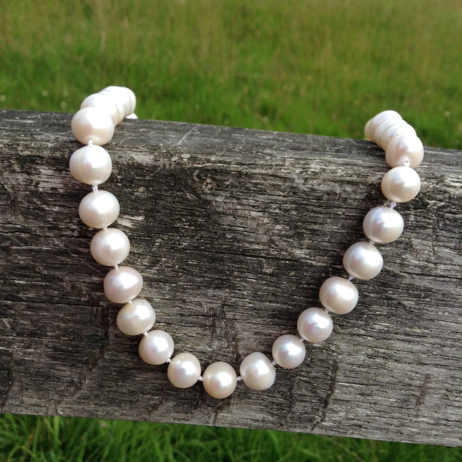 Large White Freshwater Pearls Necklace, Hand Knotted