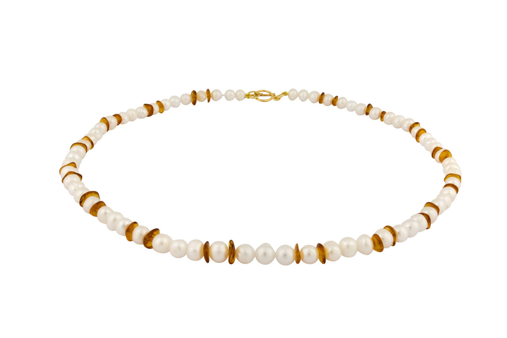 Amber and Freshwater Pearl Necklace with choice of Toggle Clasps