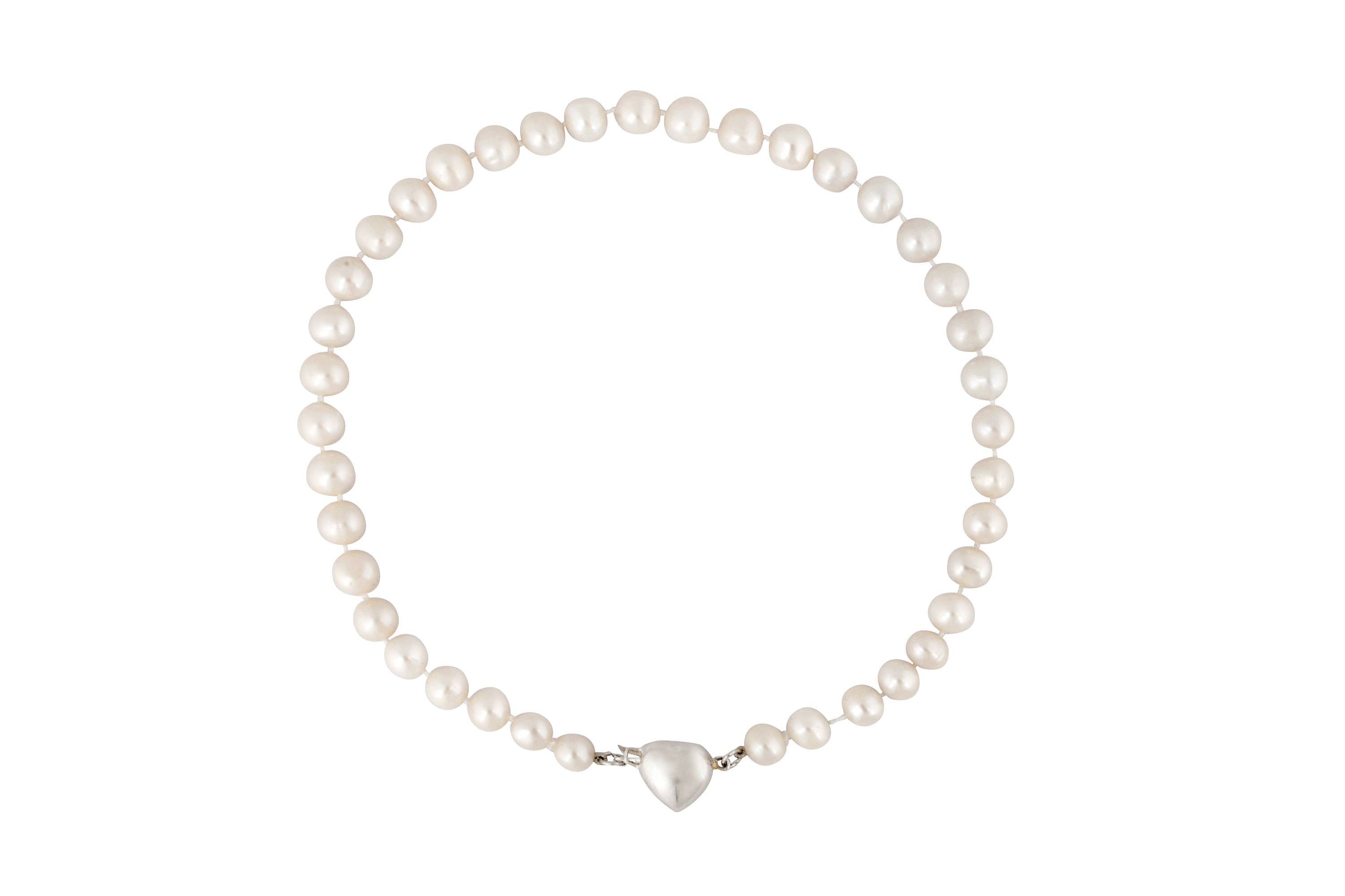 Large White Freshwater Pearl Necklace and Heart Sterling Silver Clasp
