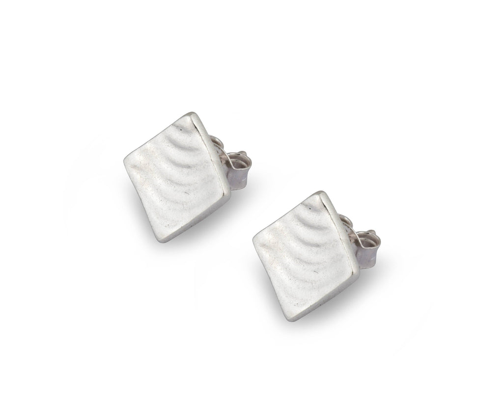 Small Square Geometric Studs Earrings Handmade with Pure Silver