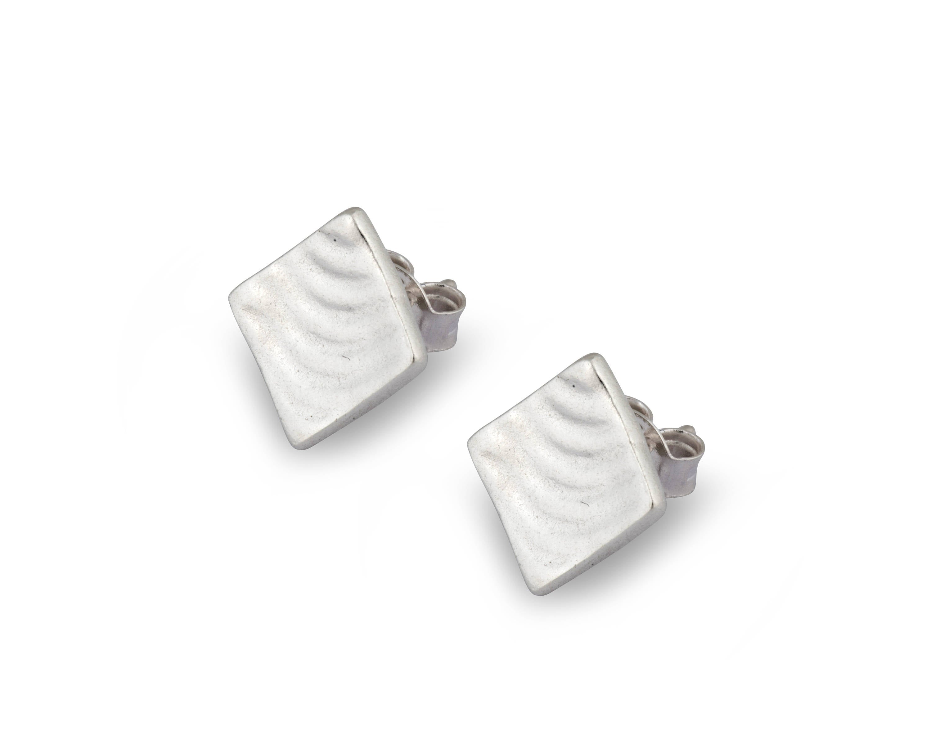 Small Square Geometric Studs Earrings Handmade with Pure Silver