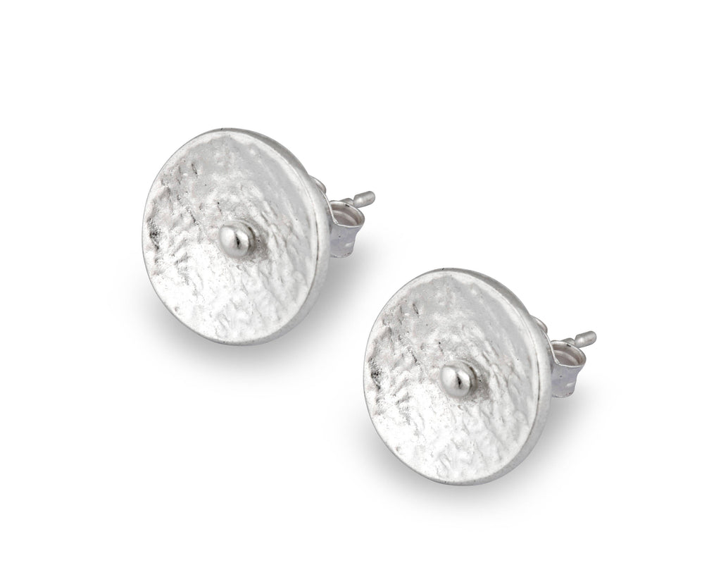 Fine Silver Round Stud Earrings, Textured Eco Friendly Pure Silver