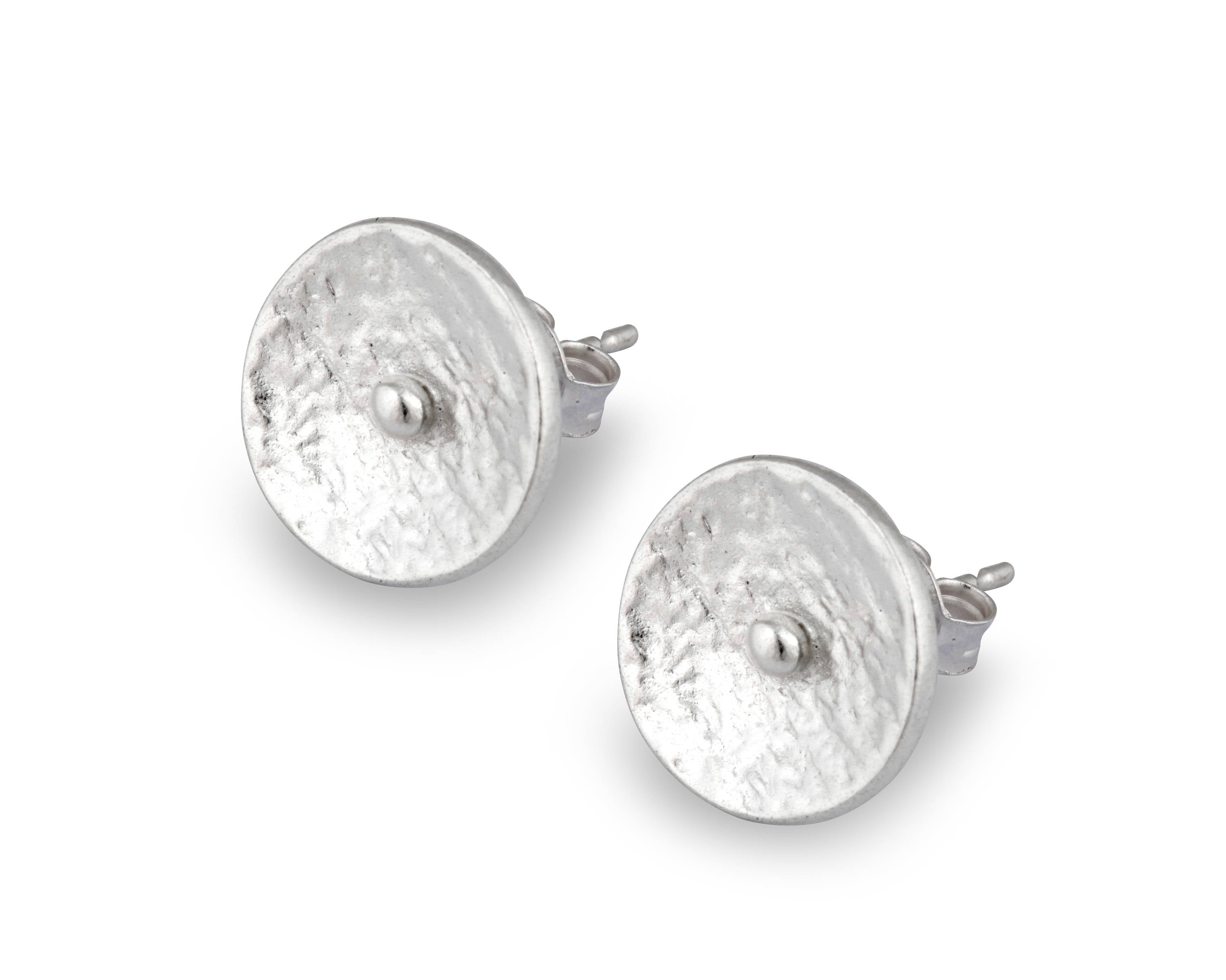 Fine Silver Round Stud Earrings, Textured Eco Friendly Pure Silver