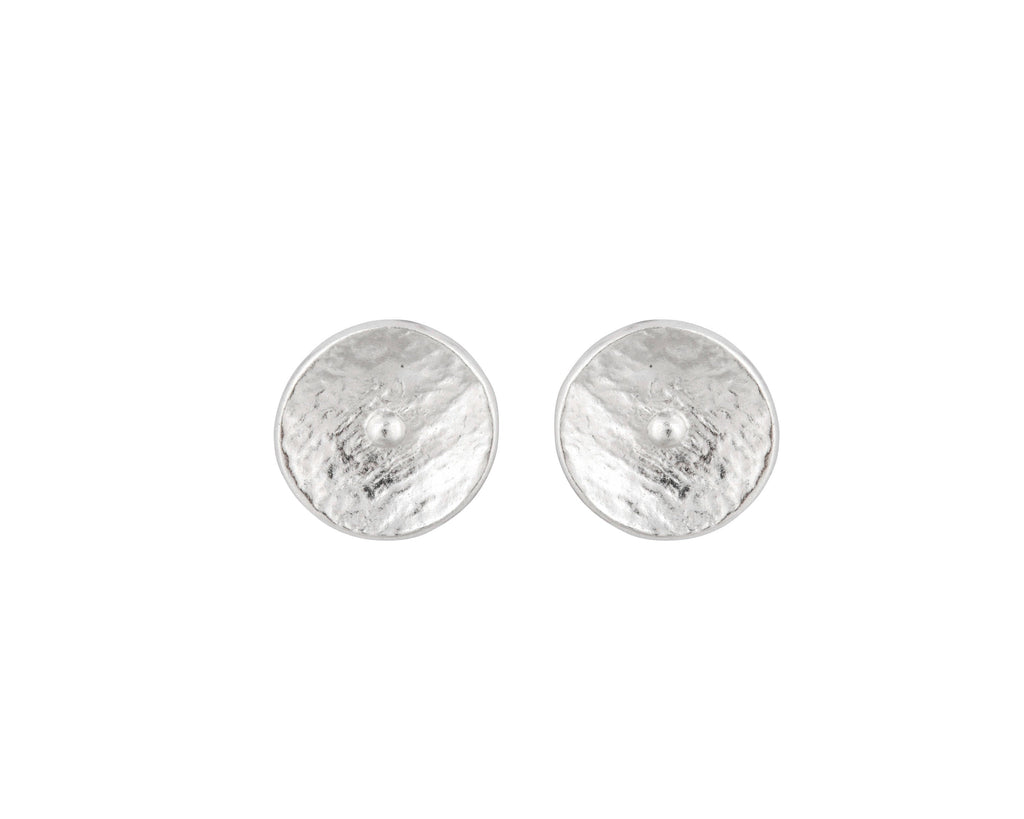 Fine Silver Round Stud Earrings, Textured Eco Friendly Pure Silver