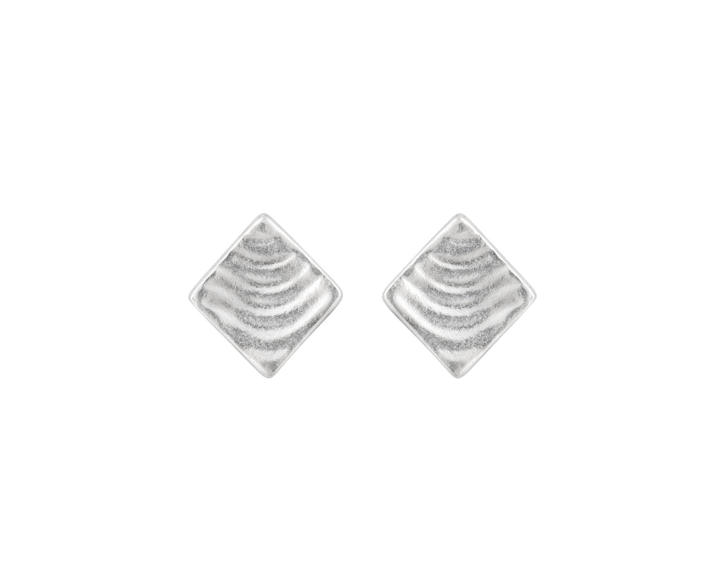 Small Square Geometric Studs Earrings Handmade with Pure Silver