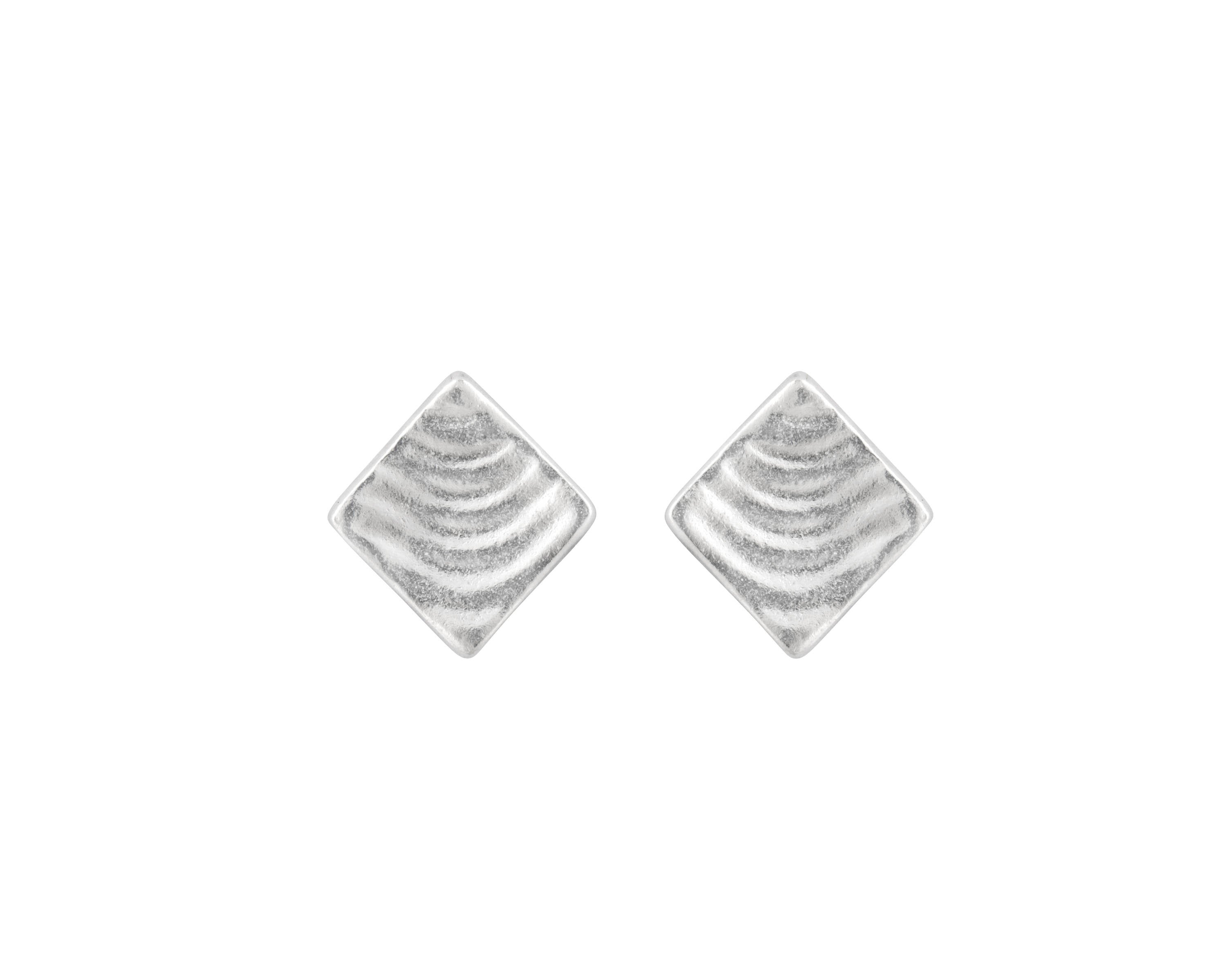 Small Square Geometric Studs Earrings Handmade with Pure Silver