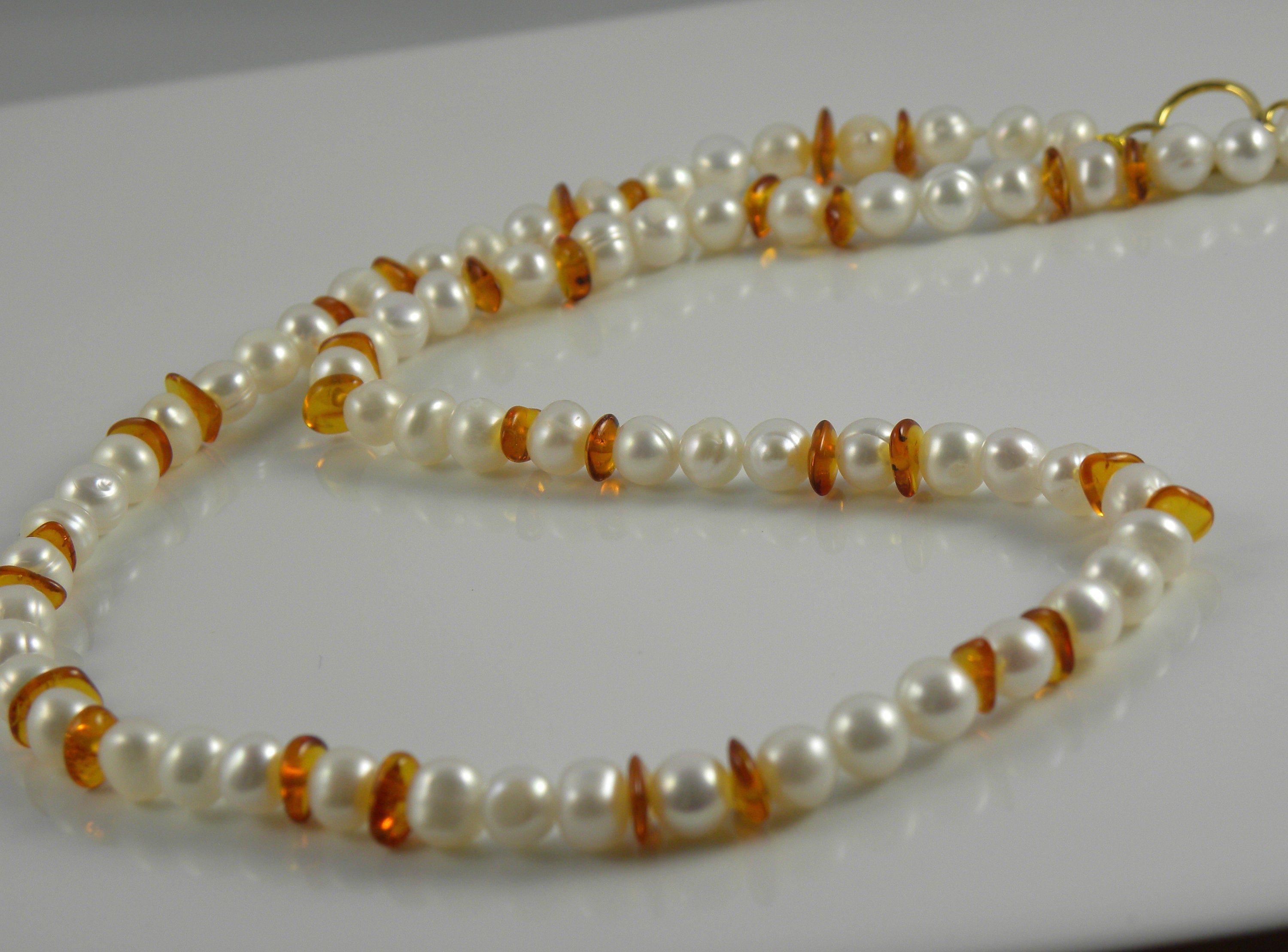 Amber and Freshwater Pearl Necklace with choice of Toggle Clasps