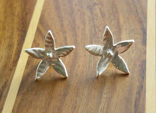 Fine Silver Flower Stud Earrings, made from Eco Friendly Pure Silver