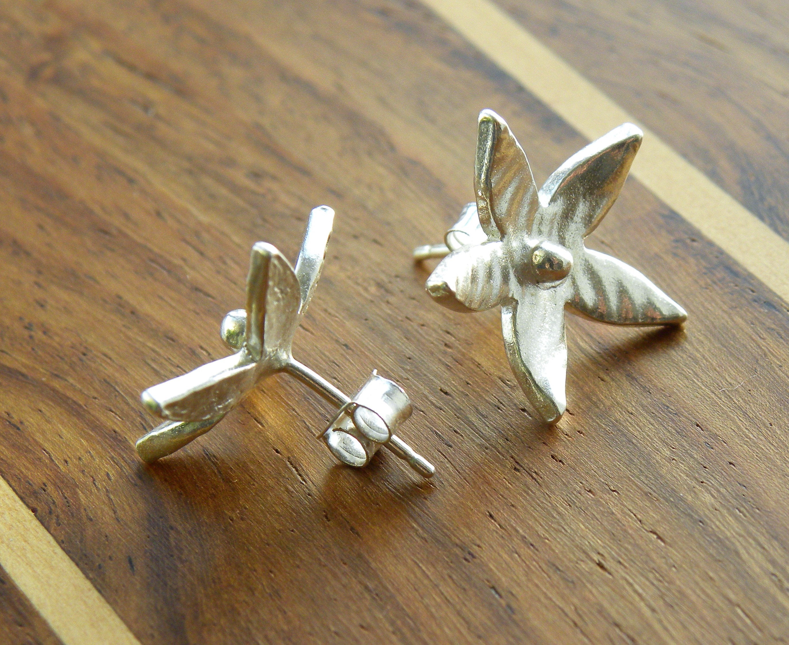 Fine Silver Flower Stud Earrings, made from Eco Friendly Pure Silver