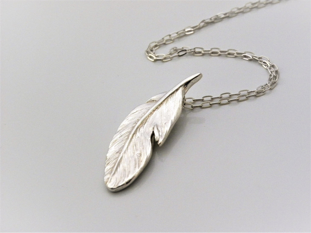 Fine Silver Feather Necklace, Handmade Eco Silver Pendant, Hallmarked Jewelry