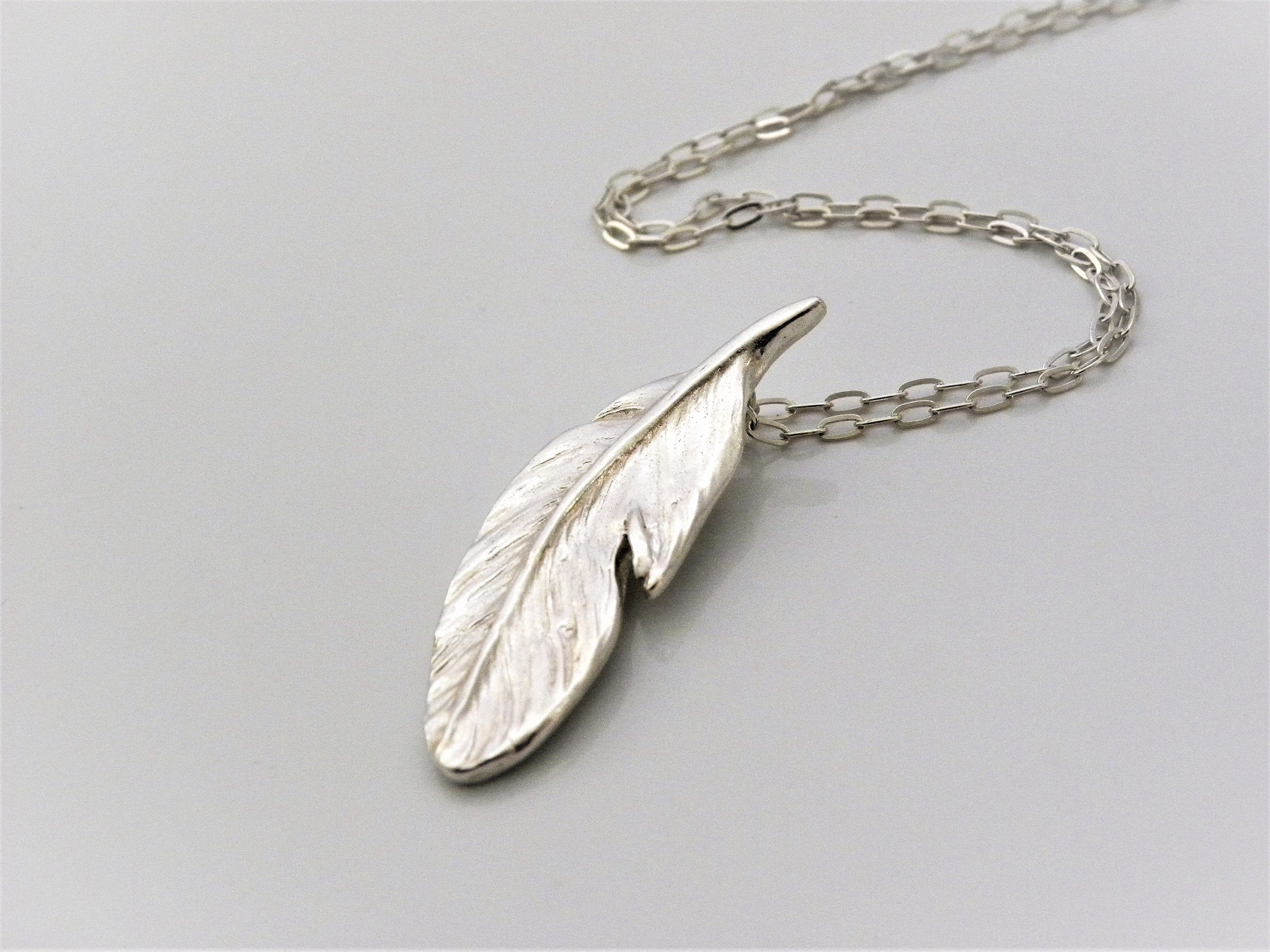 Fine Silver Feather Necklace, Handmade Eco Silver Pendant, Hallmarked Jewelry