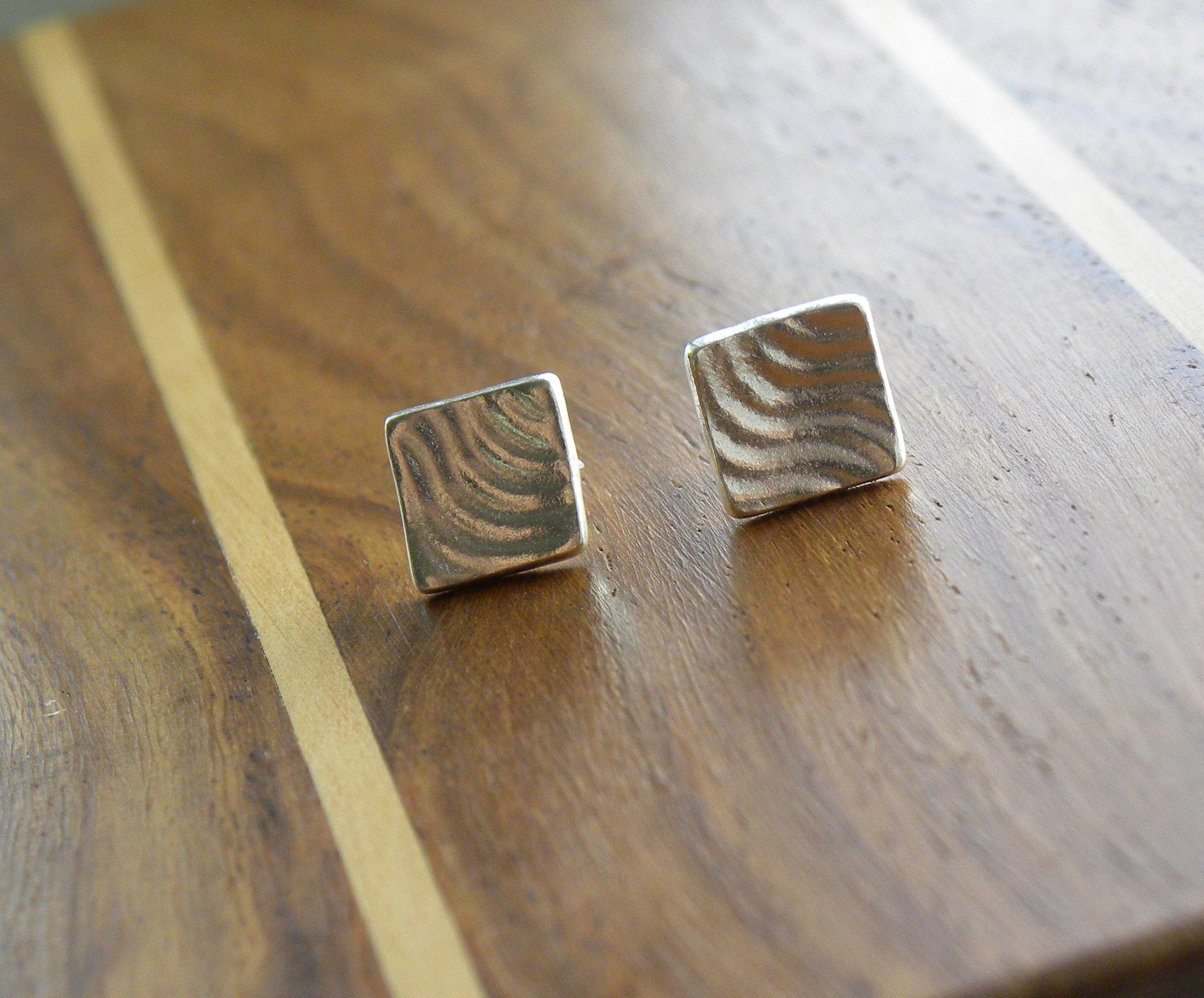 Small Square Geometric Studs Earrings Handmade with Pure Silver