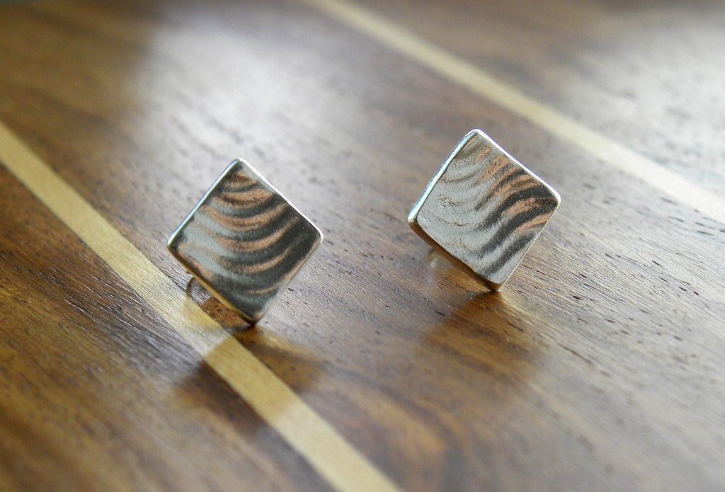 Small Square Geometric Studs Earrings Handmade with Pure Silver