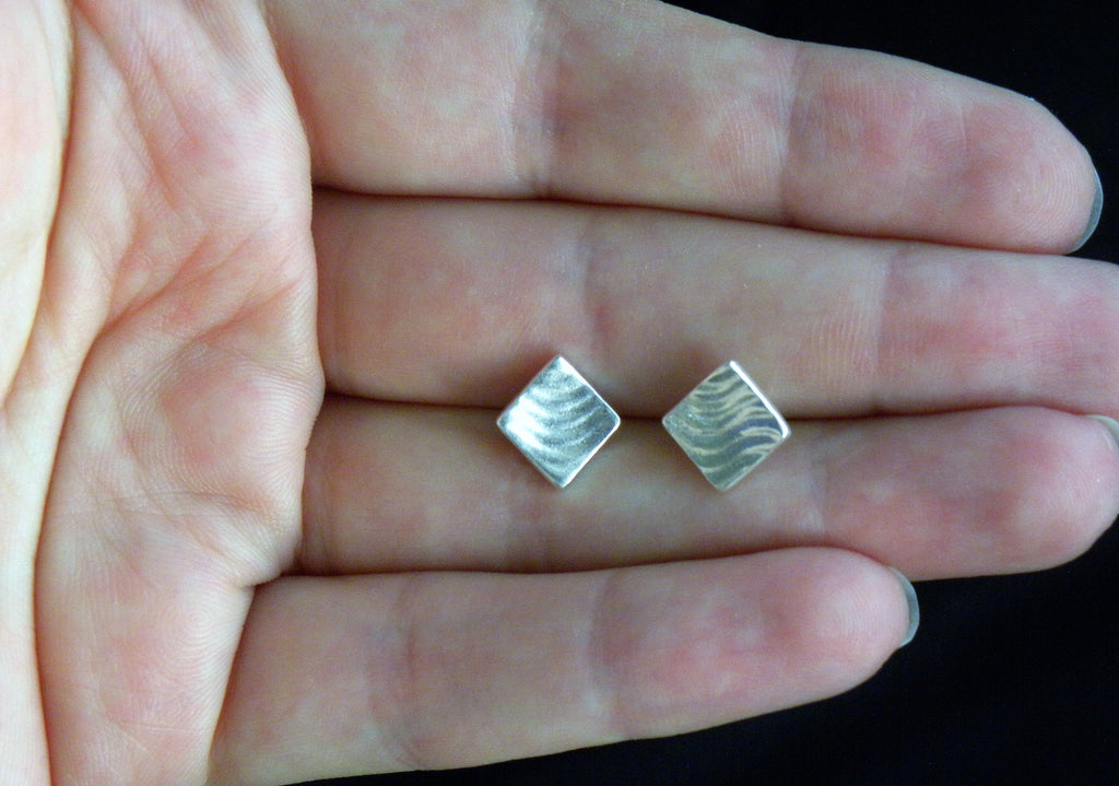 Small Square Geometric Studs Earrings Handmade with Pure Silver