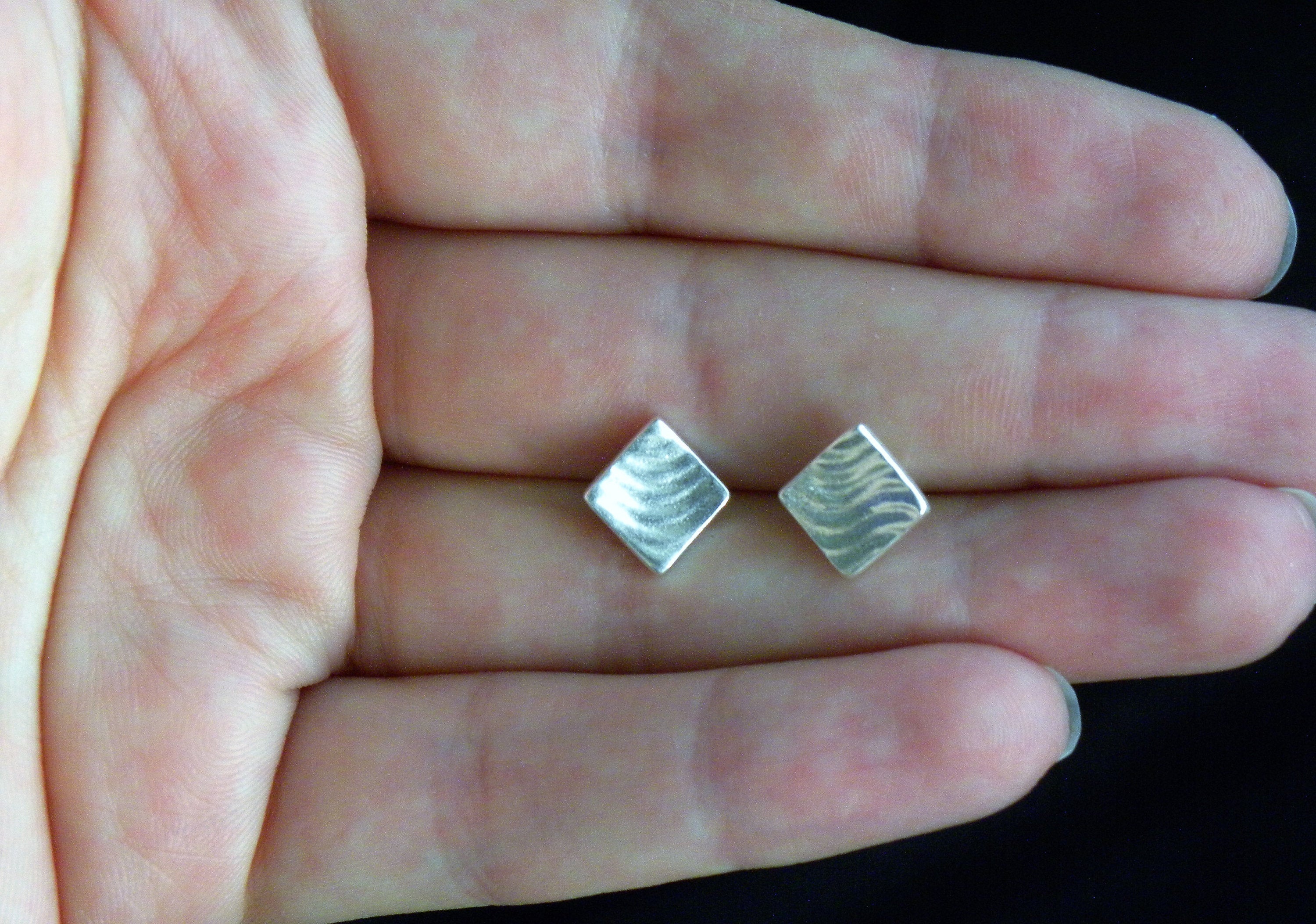 Small Square Geometric Studs Earrings Handmade with Pure Silver