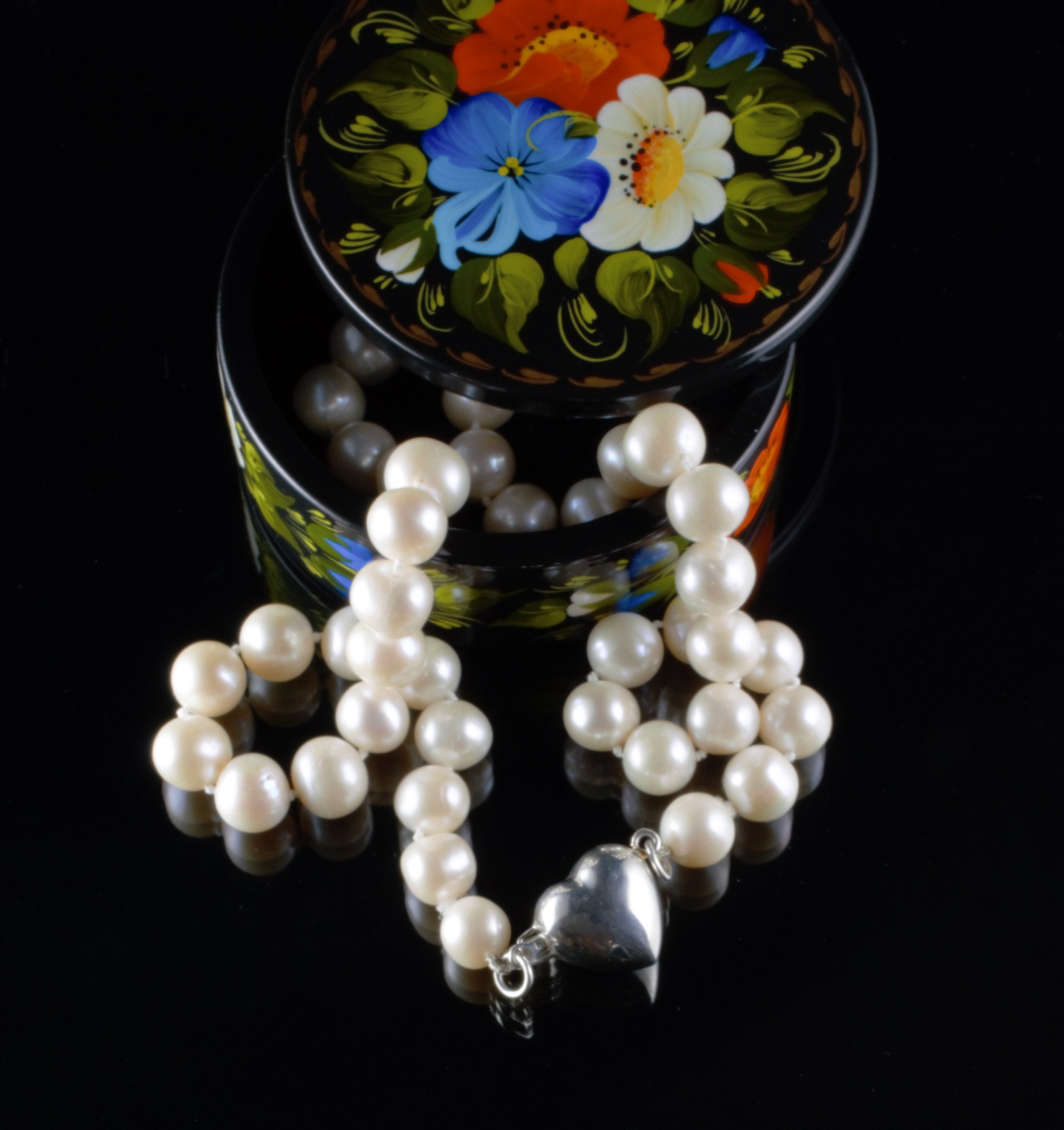 Large White Freshwater Pearl Necklace and Heart Sterling Silver Clasp