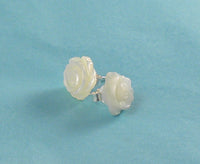 White Rose Stud Earrings, Natural Mother of Pearl Shell