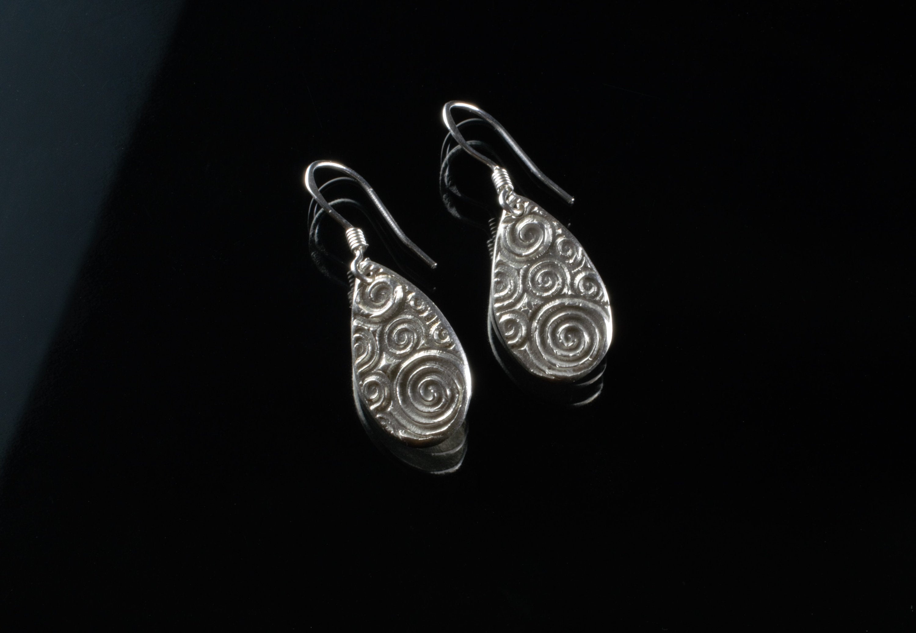Fine Silver Wave Design Drop Earrings with Sterling Silver French Hook