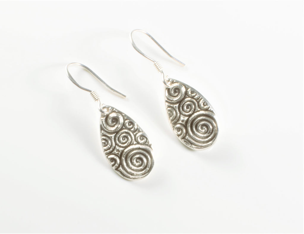 Fine Silver Wave Design Drop Earrings with Sterling Silver French Hook