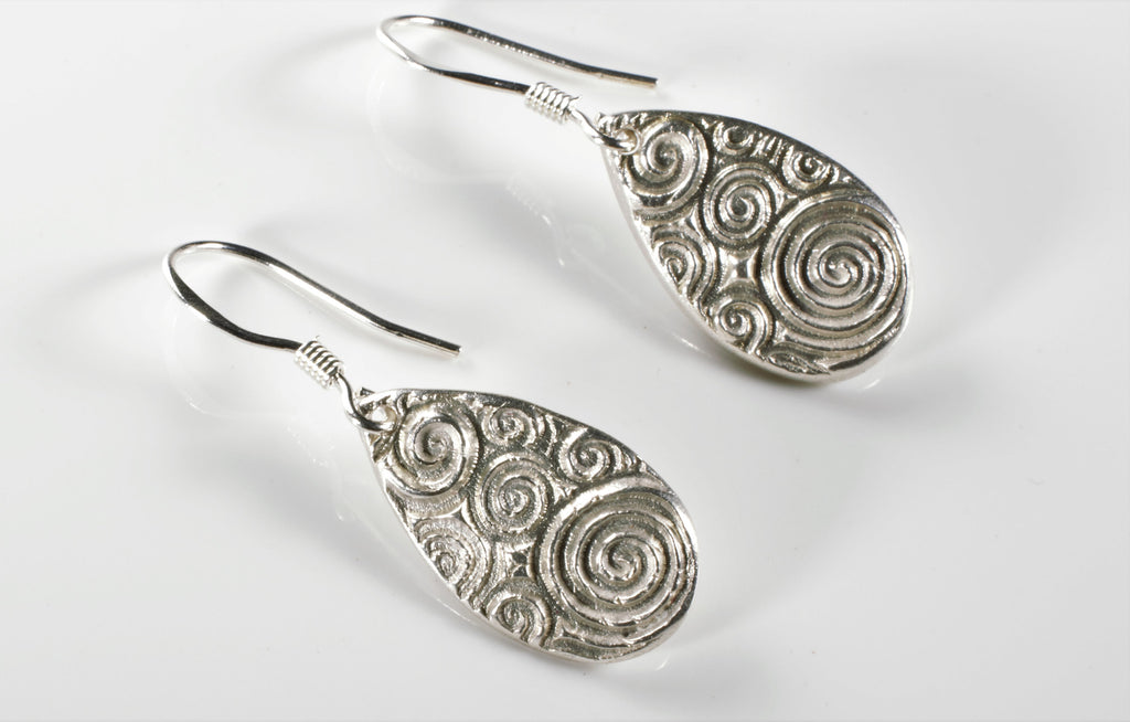 Fine Silver Wave Design Drop Earrings with Sterling Silver French Hook