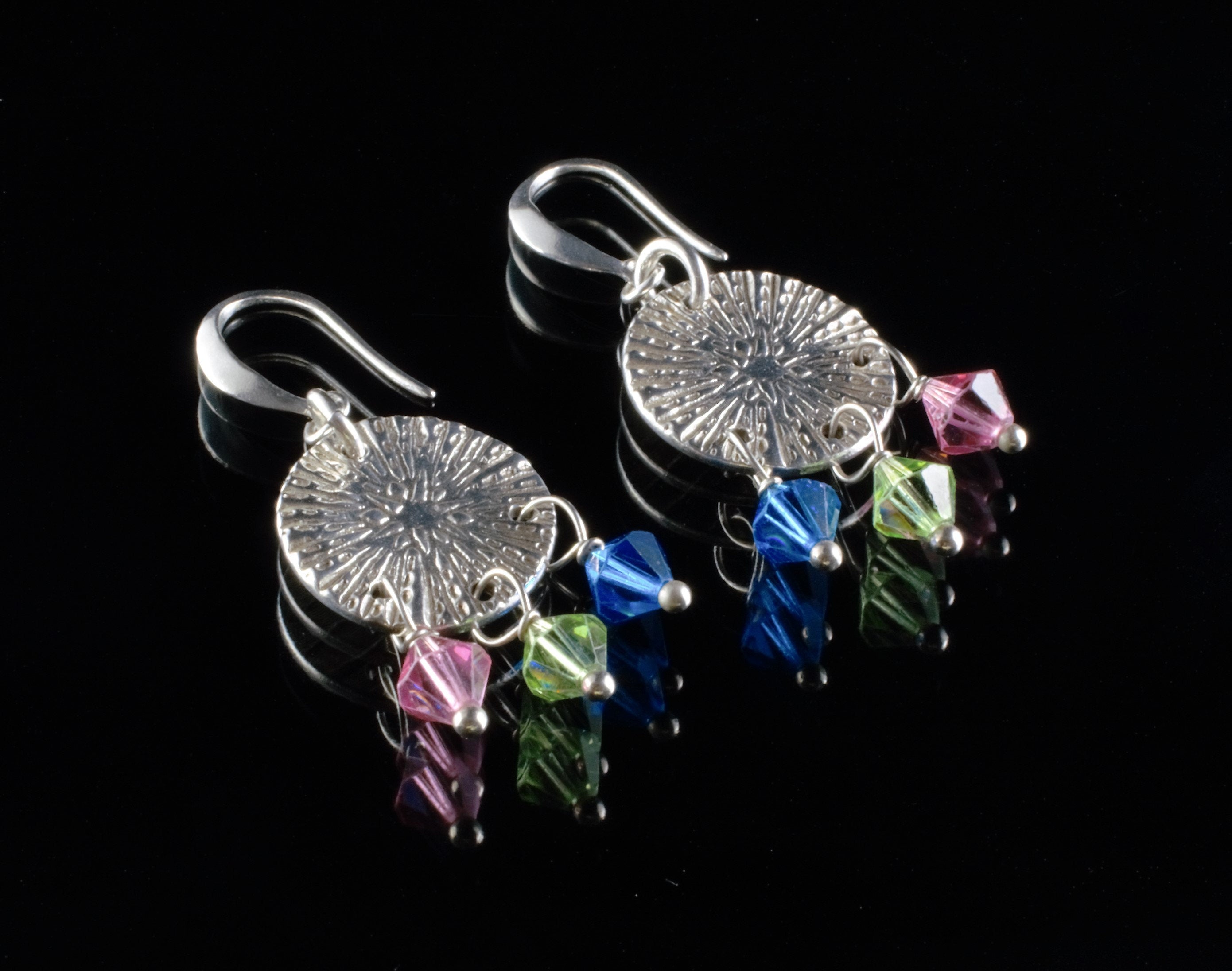 The Zing, Fine Silver Round Dangle Earrings with Swarovski Crystals