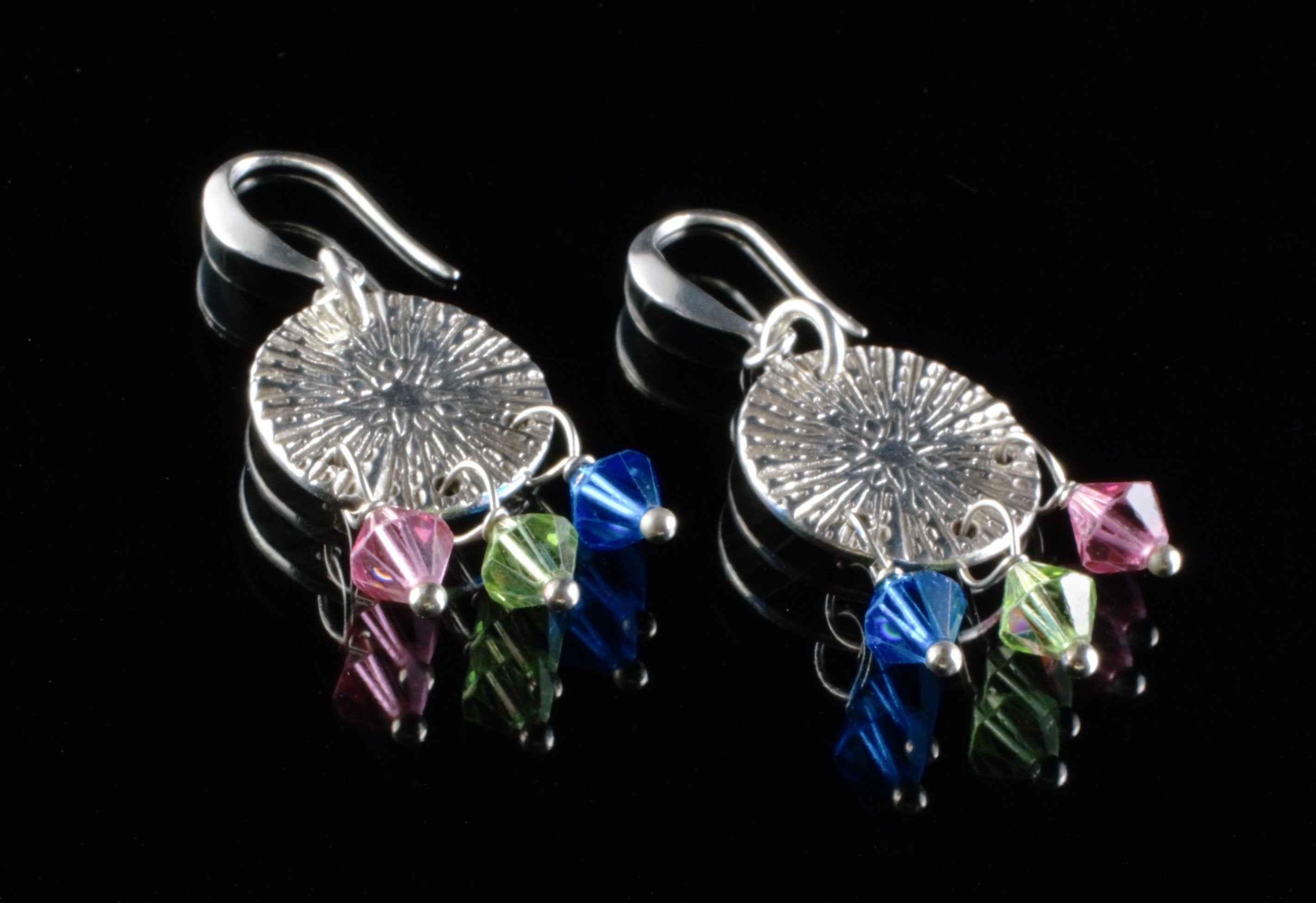 The Zing, Fine Silver Round Dangle Earrings with Swarovski Crystals