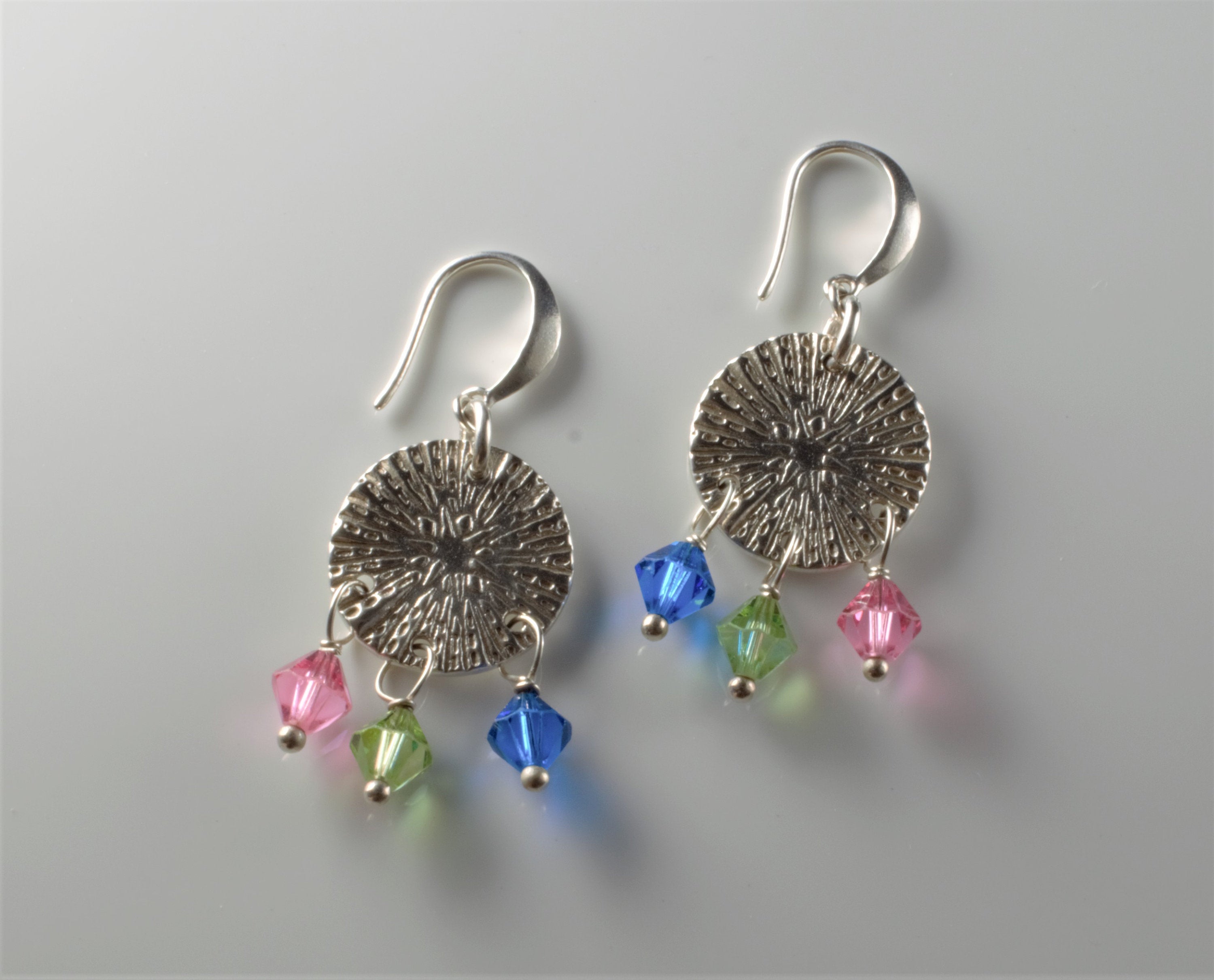 The Zing, Fine Silver Round Dangle Earrings with Swarovski Crystals