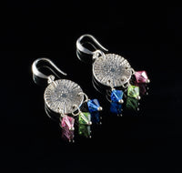 The Zing, Fine Silver Round Dangle Earrings with Swarovski Crystals